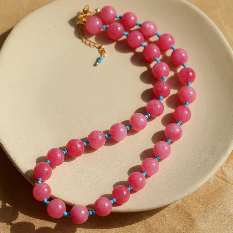 Radiant Rose Red & Turquoise Beaded Necklace - floysun
