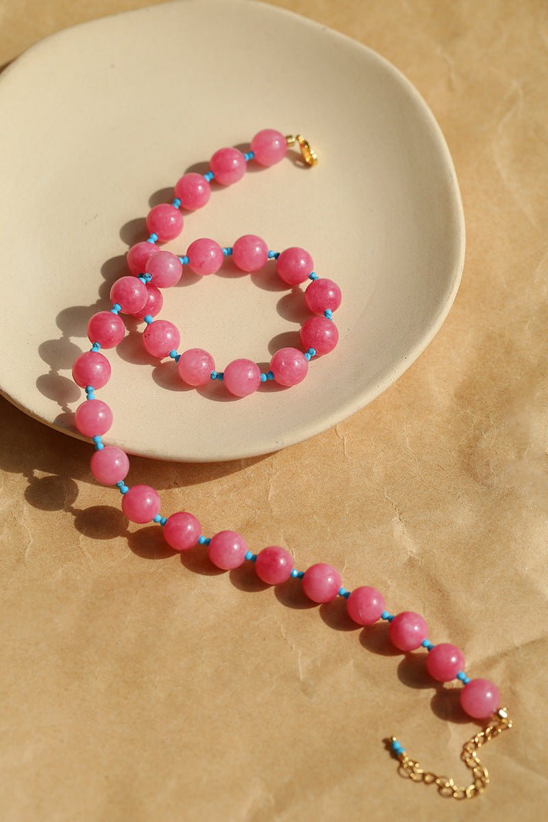 Radiant Rose Red & Turquoise Beaded Necklace - floysun