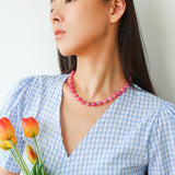 Radiant Rose Red & Turquoise Beaded Necklace - floysun