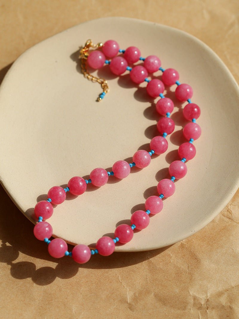 Radiant Rose Red & Turquoise Beaded Necklace - floysun