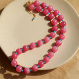 Radiant Rose Red & Turquoise Beaded Necklace - floysun