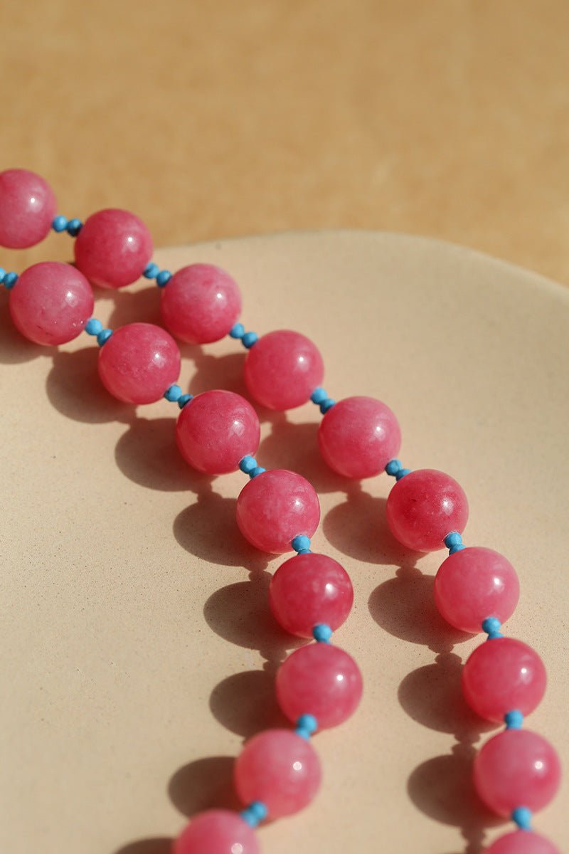 Radiant Rose Red & Turquoise Beaded Necklace - floysun