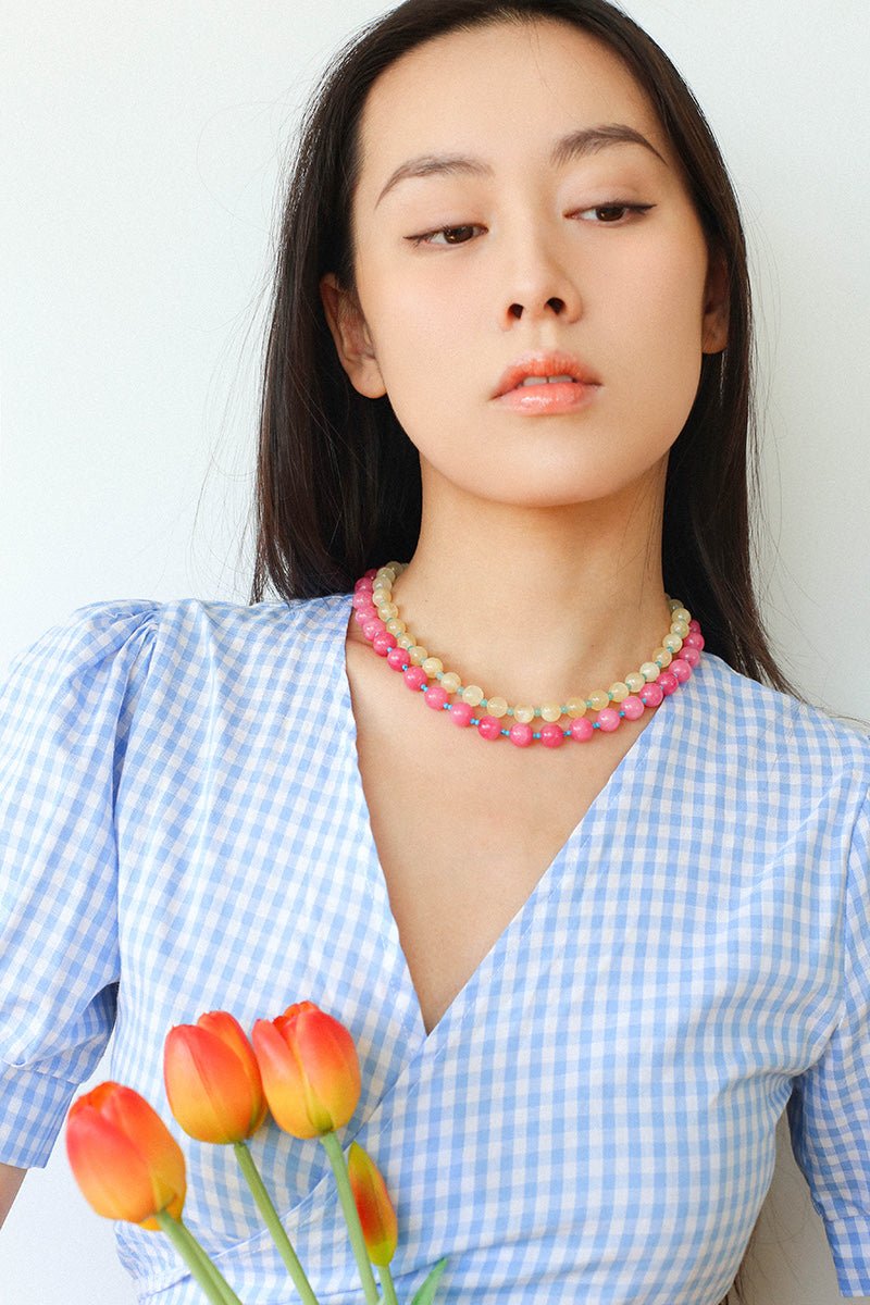 Radiant Rose Red & Turquoise Beaded Necklace - floysun