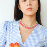 Radiant Rose Red & Turquoise Beaded Necklace - floysun