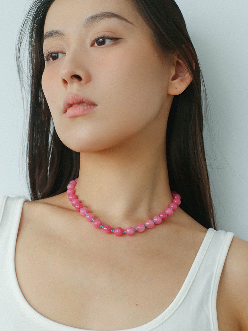 Radiant Rose Red & Turquoise Beaded Necklace - floysun