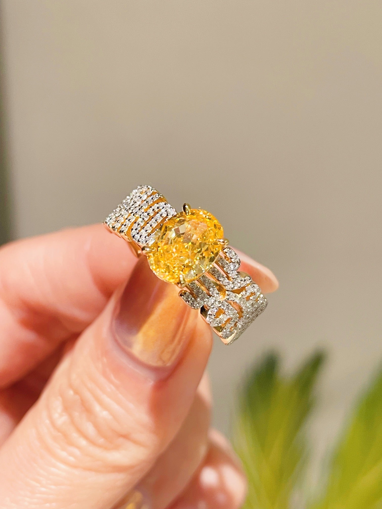 Radiant Yellow Diamond Egg - Shaped Ring - floysun