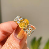 Radiant Yellow Diamond Egg - Shaped Ring - floysun