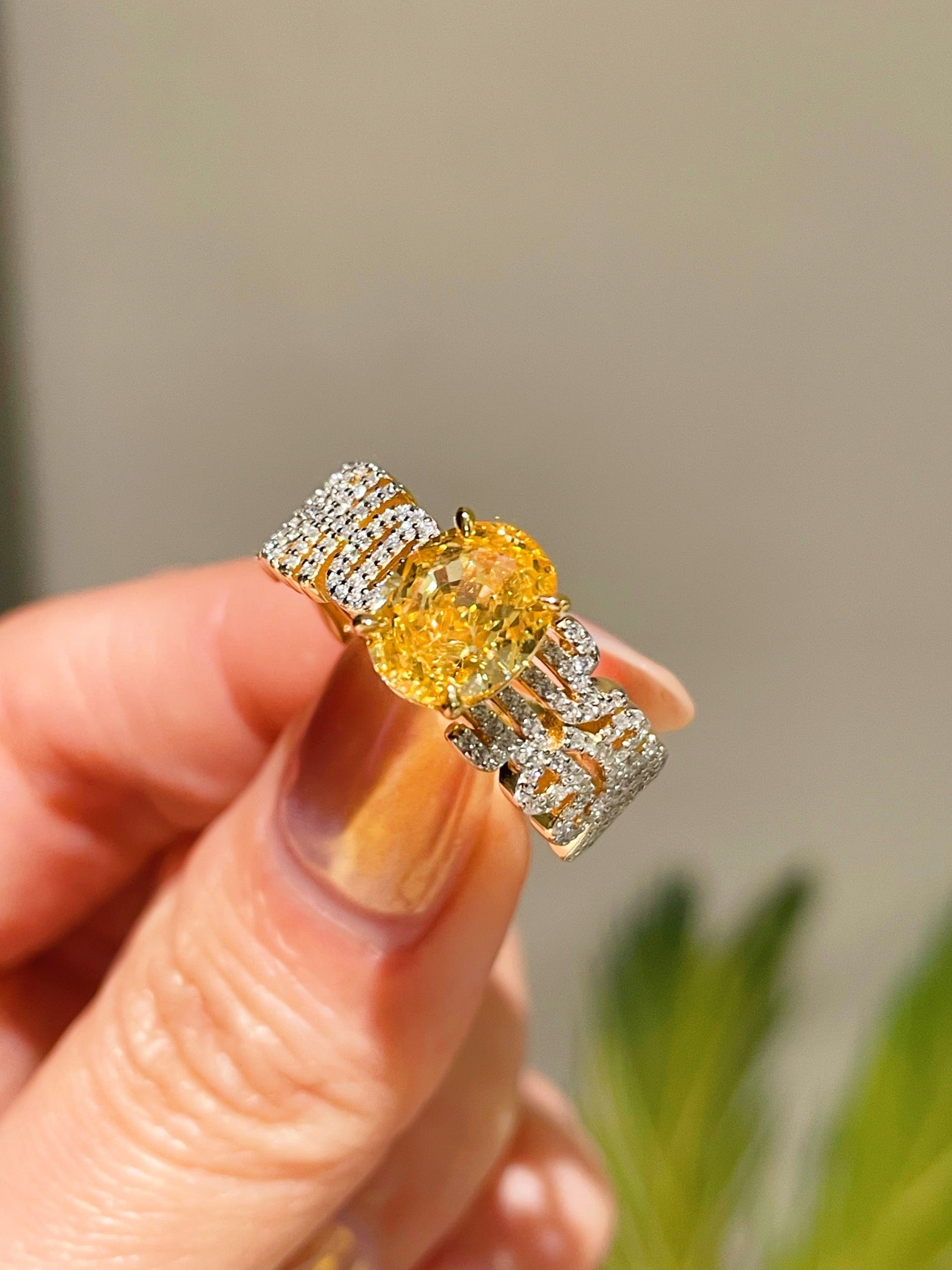 Radiant Yellow Diamond Egg - Shaped Ring - floysun