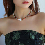 Rainbow Stone Baroque Pearl Necklace - floysun