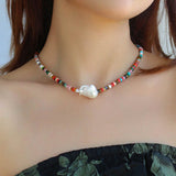 Rainbow Stone Baroque Pearl Necklace - floysun
