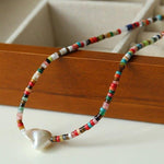 Rainbow Stone Baroque Pearl Necklace - floysun