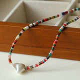 Rainbow Stone Baroque Pearl Necklace - floysun
