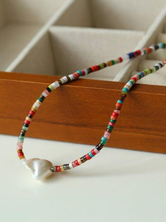 Rainbow Stone Baroque Pearl Necklace - floysun
