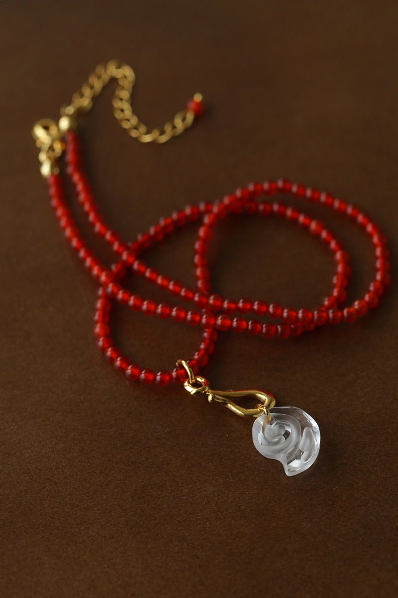 Red Agate Crystal Seashell Necklace - floysun