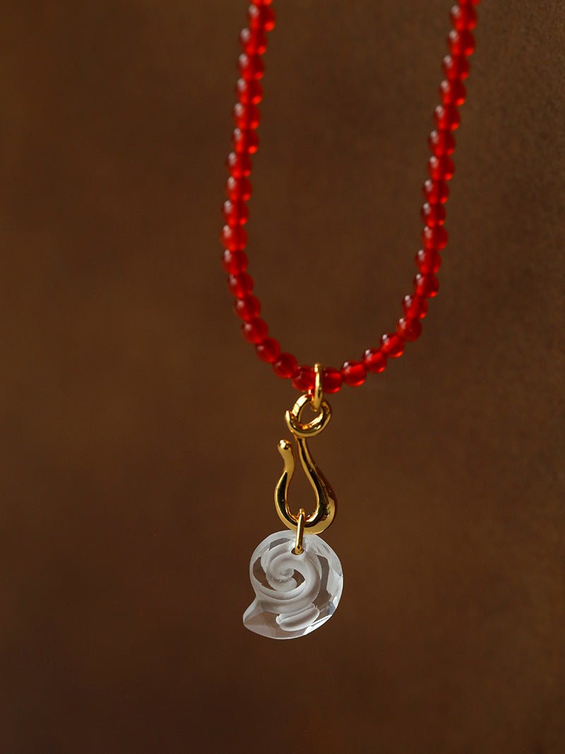 Red Agate Crystal Seashell Necklace - floysun