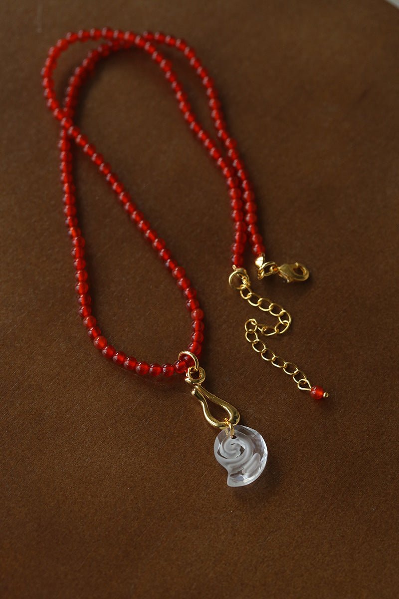 Red Agate Crystal Seashell Necklace - floysun
