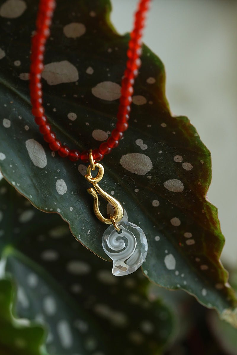 Red Agate Crystal Seashell Necklace - floysun