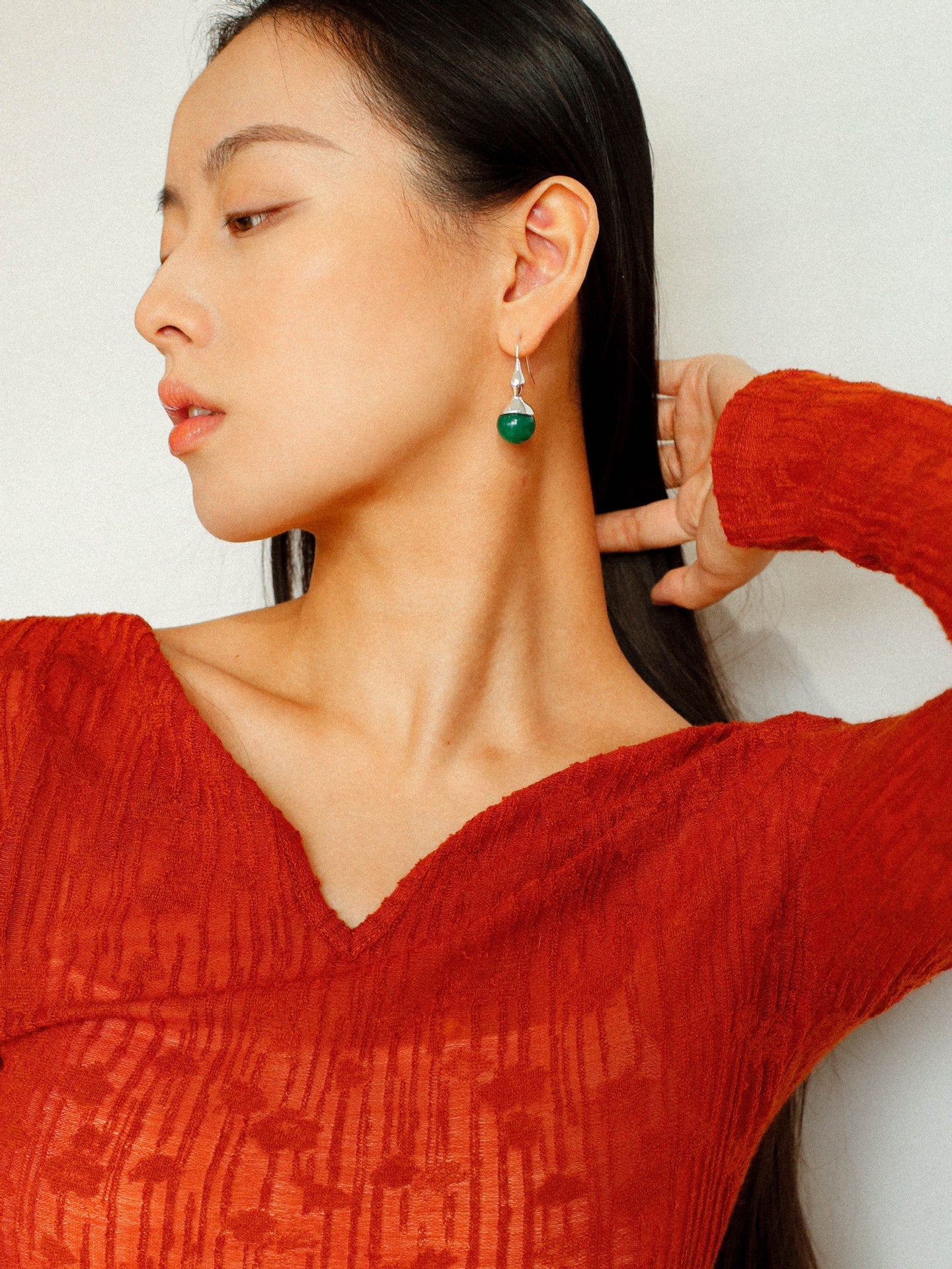 Red Agate Green Agate White Crystal Pearl Ear Hook - floysun