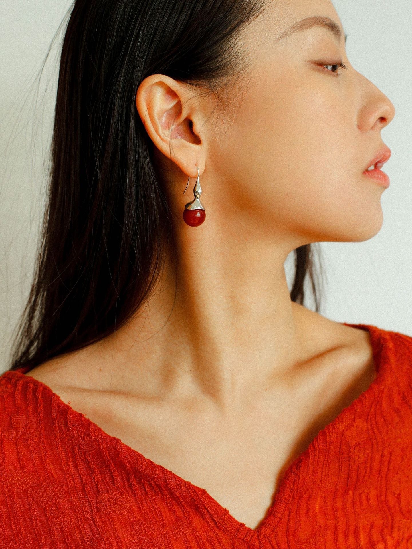 Red Agate Green Agate White Crystal Pearl Ear Hook - floysun