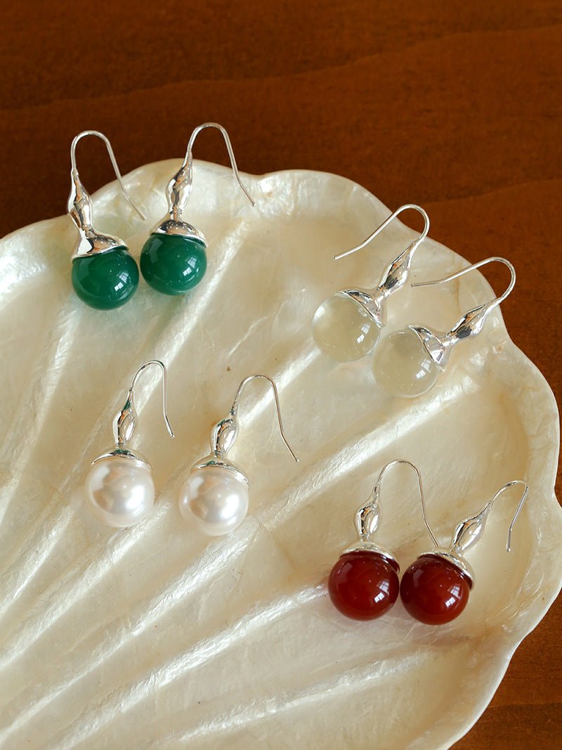 Red Agate Green Agate White Crystal Pearl Ear Hook - floysun