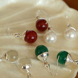 Red Agate Green Agate White Crystal Pearl Ear Hook - floysun