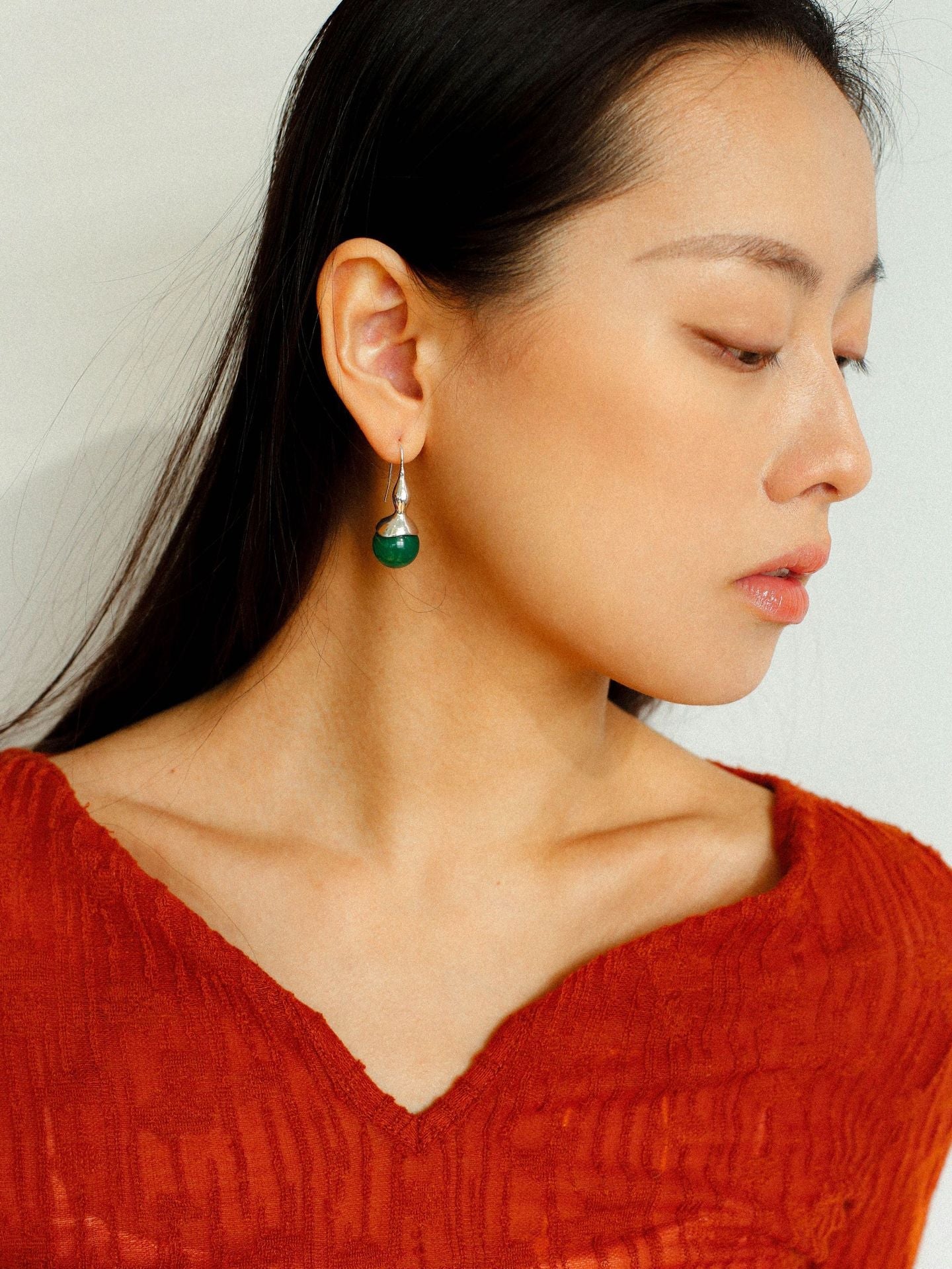 Red Agate Green Agate White Crystal Pearl Ear Hook - floysun