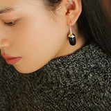 Red Black Onyx White Crystal Ear Hooks Drop Earrings - floysun
