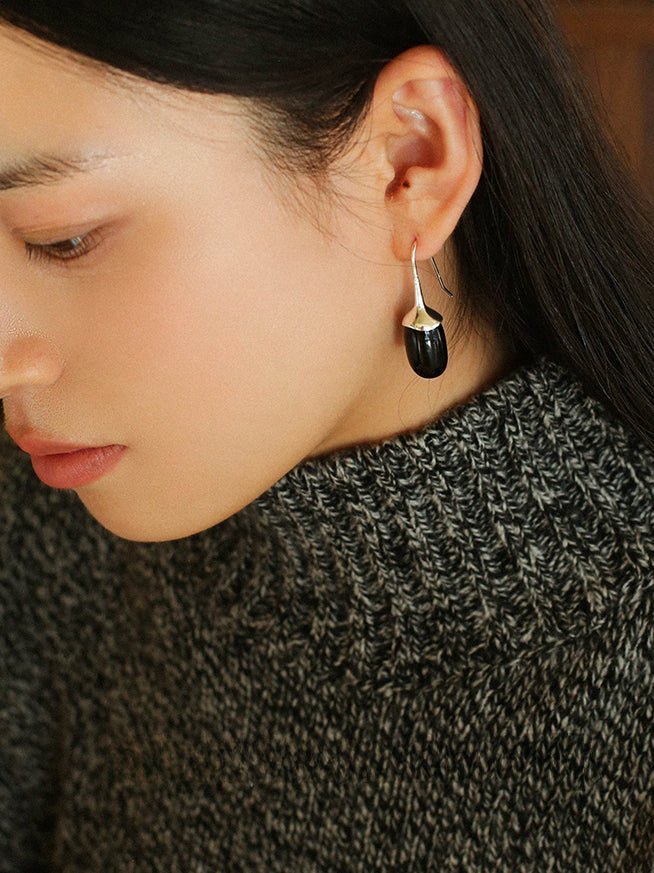 Red Black Onyx White Crystal Ear Hooks Drop Earrings - floysun