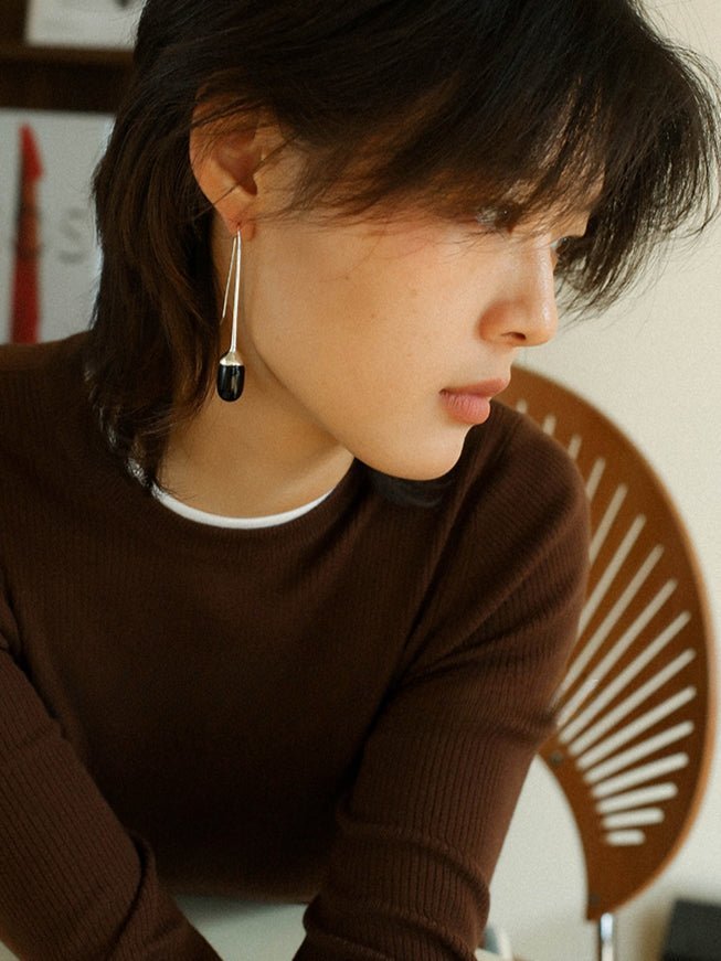 Red Black Onyx White Crystal Ear Hooks Drop Earrings - floysun