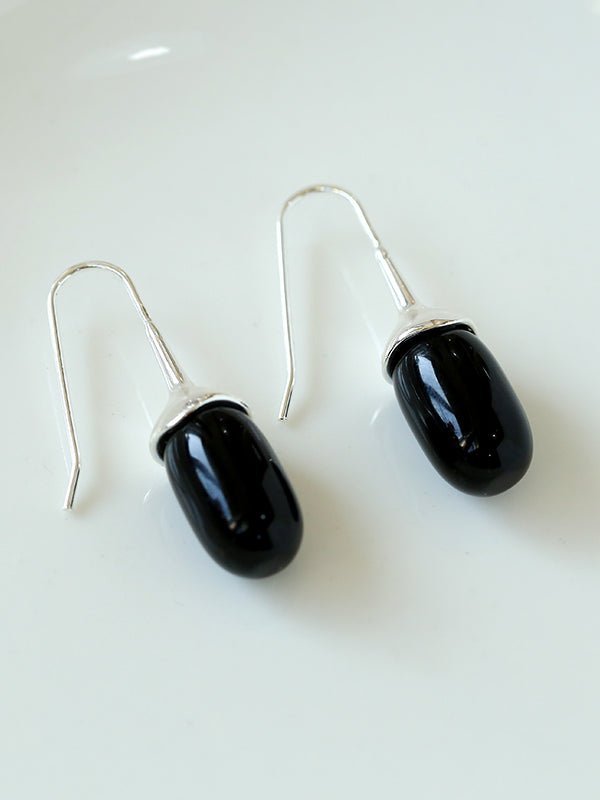 Red Black Onyx White Crystal Ear Hooks Drop Earrings - floysun