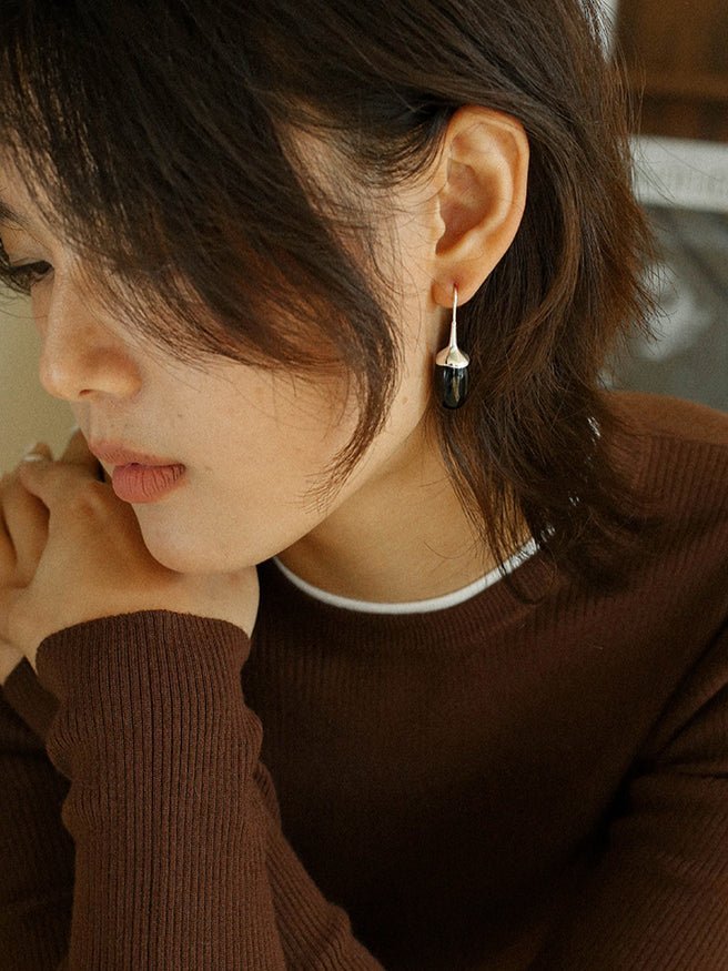 Red Black Onyx White Crystal Ear Hooks Drop Earrings - floysun