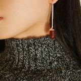 Red Black Onyx White Crystal Ear Hooks Drop Earrings - floysun
