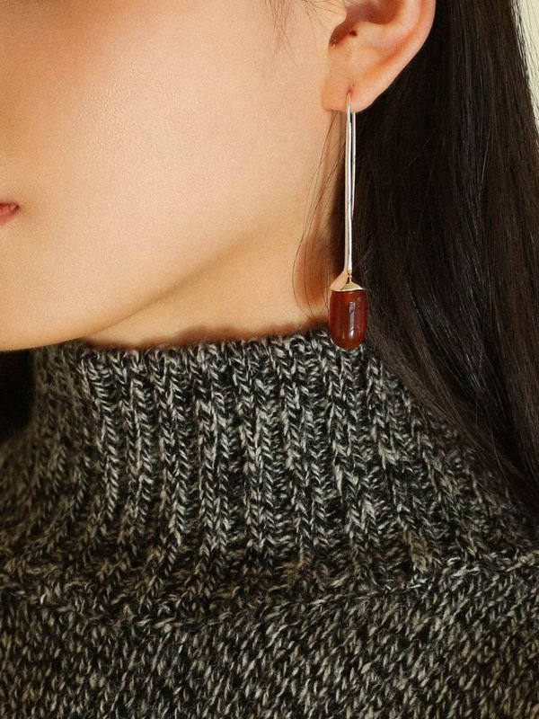 Red Black Onyx White Crystal Ear Hooks Drop Earrings - floysun