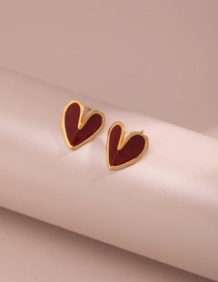 Red Enamel Glaze Folded Love Hearts Stud Earrings - floysun