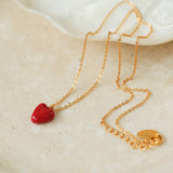 Red Enamel Heart Pendant Necklace - floysun