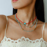 Red Faceted Beads & Turquoise Collar Necklace – Layered Choker - floysun