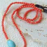 Red Faceted Beads & Turquoise Collar Necklace – Layered Choker - floysun