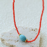 Red Faceted Beads & Turquoise Collar Necklace – Layered Choker - floysun