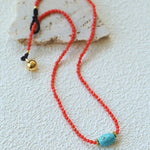 Red Faceted Beads & Turquoise Collar Necklace – Layered Choker - floysun
