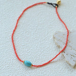 Red Faceted Beads & Turquoise Collar Necklace – Layered Choker - floysun