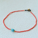 Red Faceted Beads & Turquoise Collar Necklace – Layered Choker - floysun