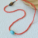 Red Faceted Beads & Turquoise Collar Necklace – Layered Choker - floysun