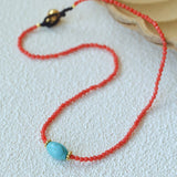 Red Faceted Beads & Turquoise Collar Necklace – Layered Choker - floysun