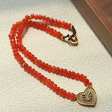 Red Romance – Red Bead Necklace with Vintage Heart Pendant - floysun