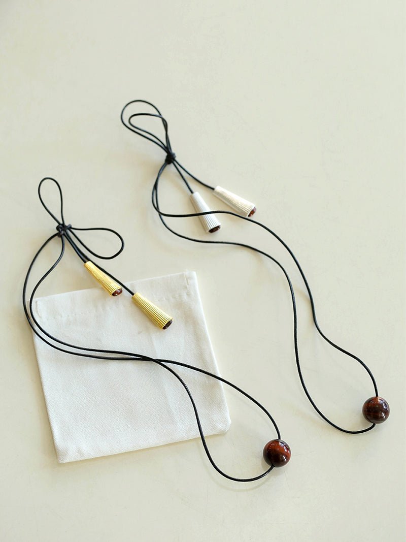 Red Tiger's Eye Pendant Necklace with Black Cord - floysun