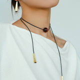 Red Tiger's Eye Pendant Necklace with Black Cord - floysun