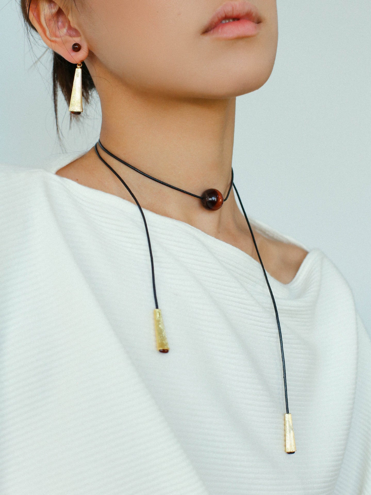 Red Tiger's Eye Pendant Necklace with Black Cord - floysun