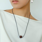 Red Tiger's Eye Pendant Necklace with Black Cord - floysun