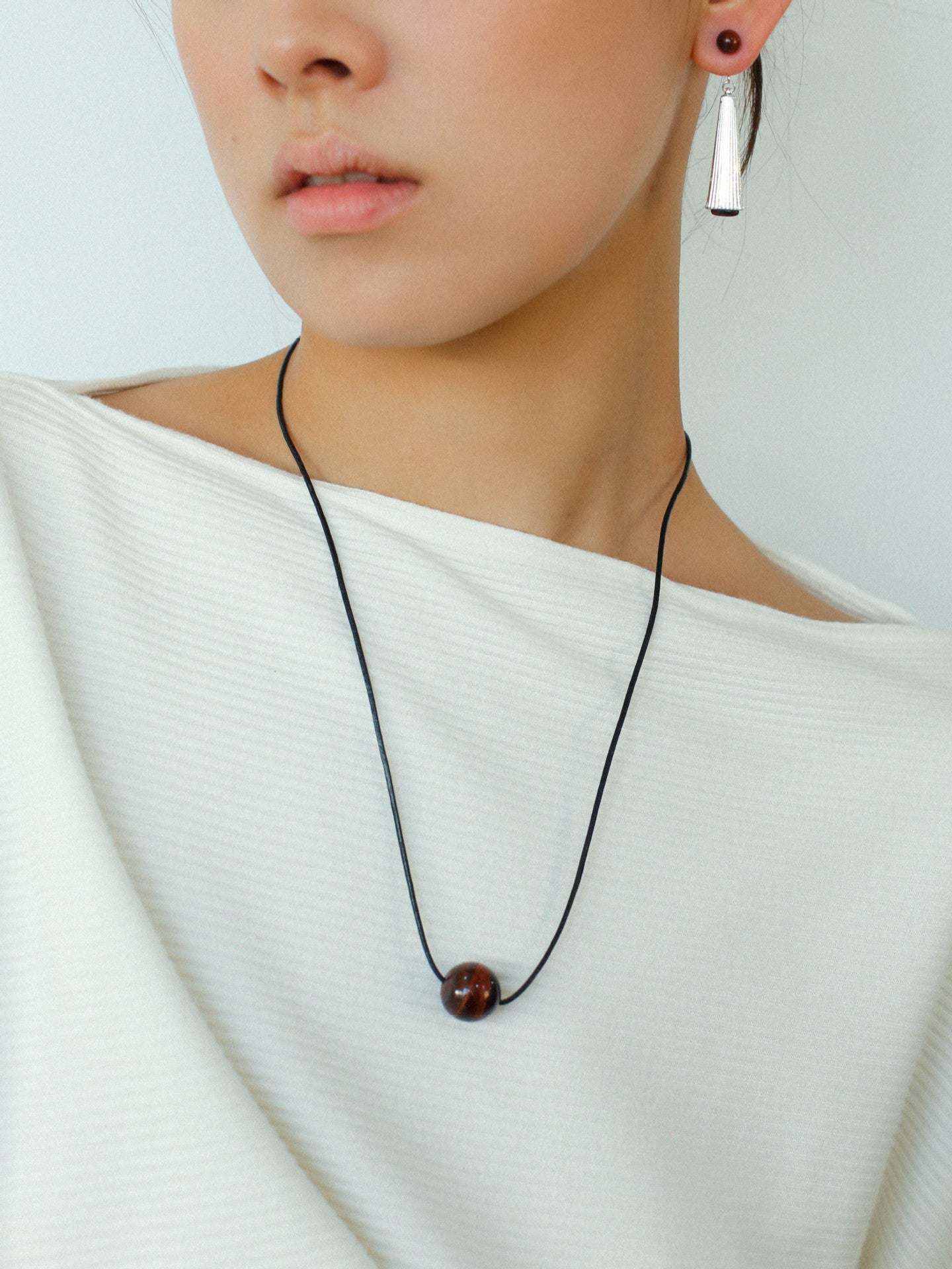 Red Tiger's Eye Pendant Necklace with Black Cord - floysun