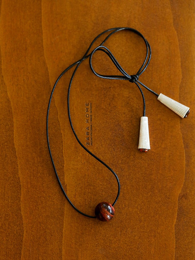 Red Tiger's Eye Pendant Necklace with Black Cord - floysun